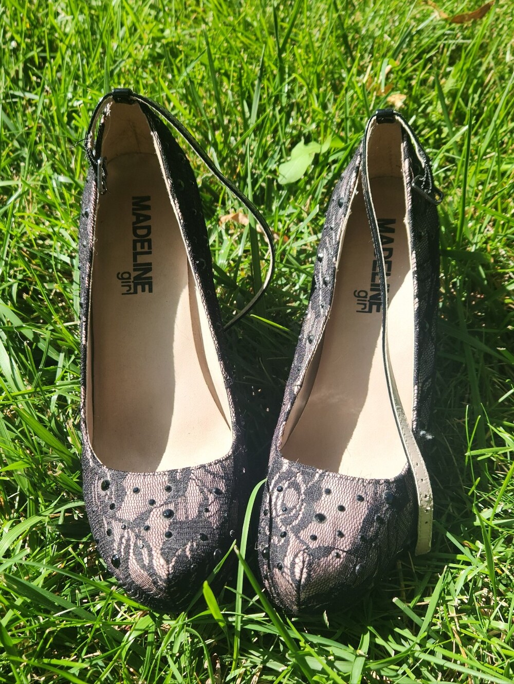 Madeline Black Lace Ankle-Strap Heels